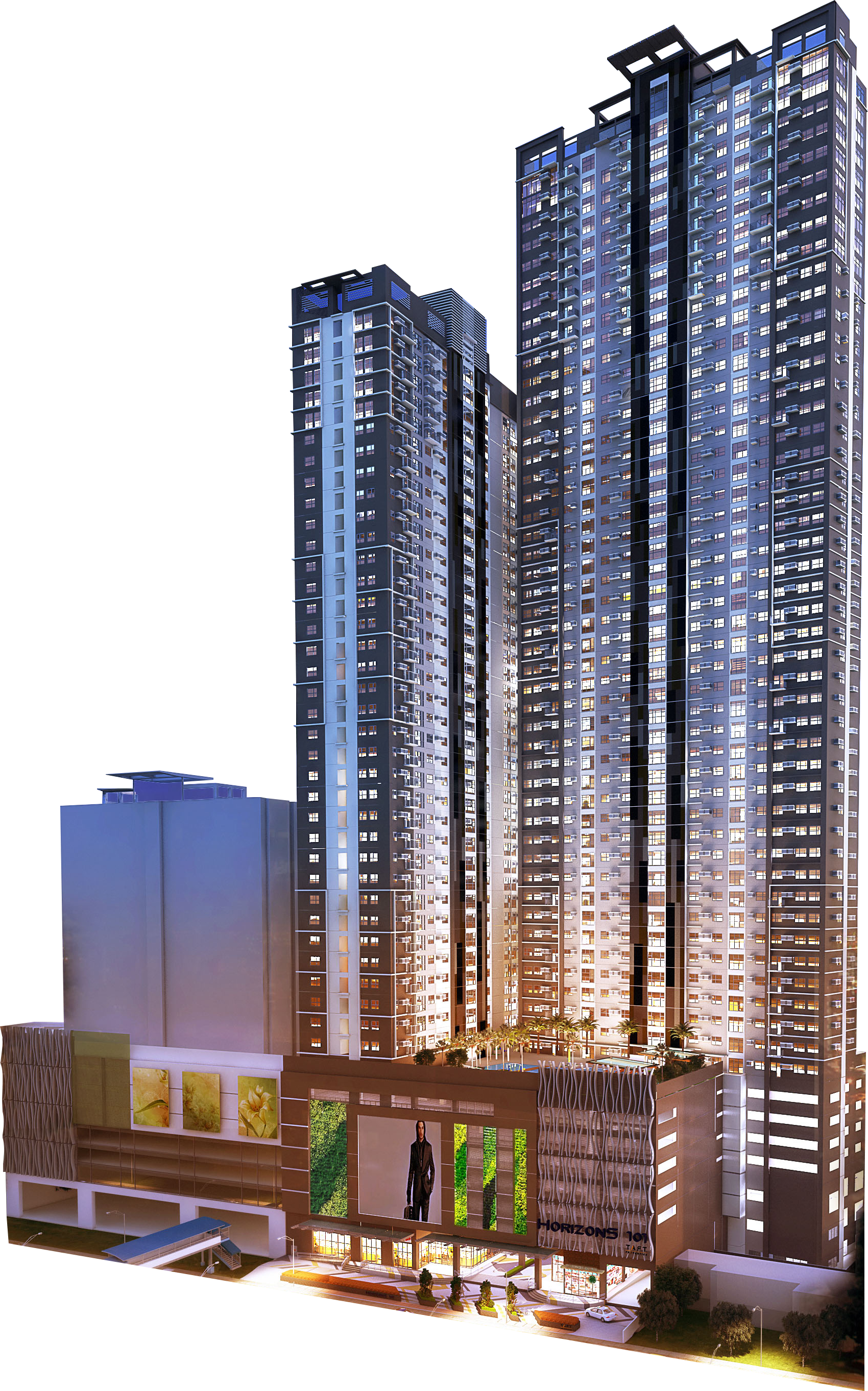 Horizons 101, a high-rise residential tower lit at night in Cebu City
